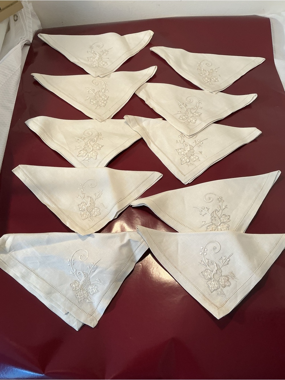 Vintage Embroidered Cotton Napkins - Cream (Set of 12)